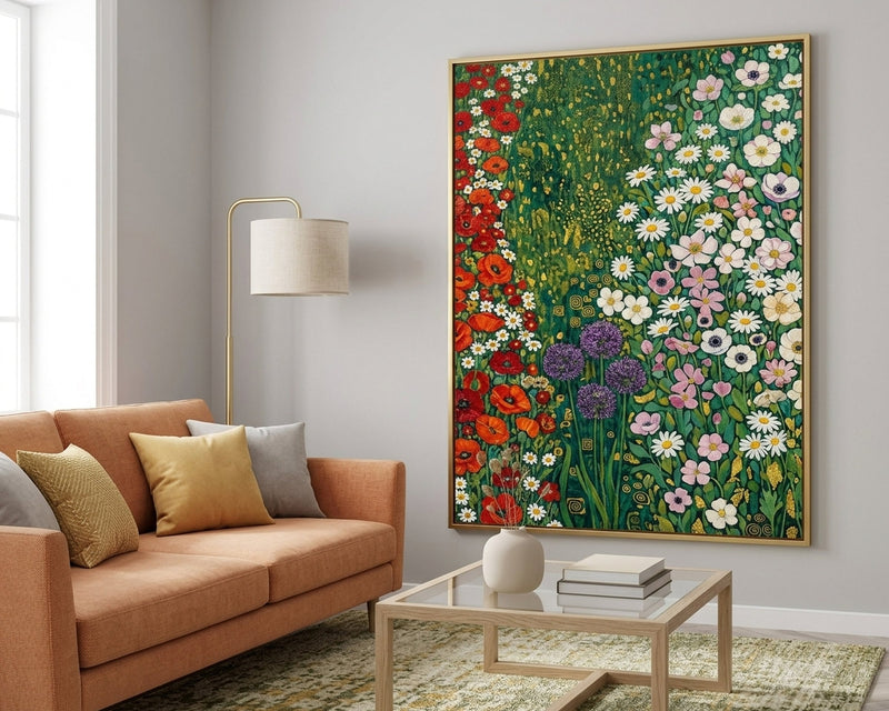 Klimt Style Flower Garden Wall Art Print