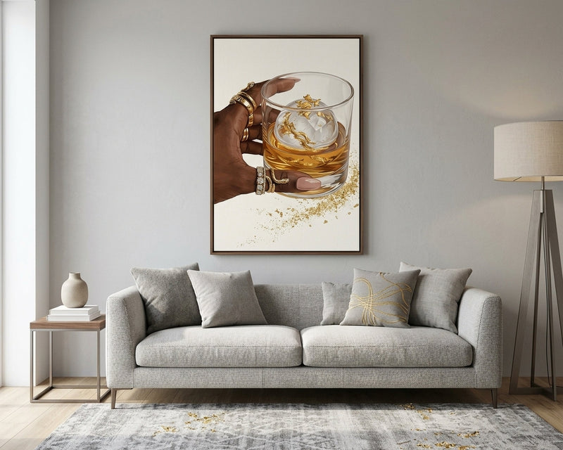 Luxury Gold Whiskey Drink Hand Art Print