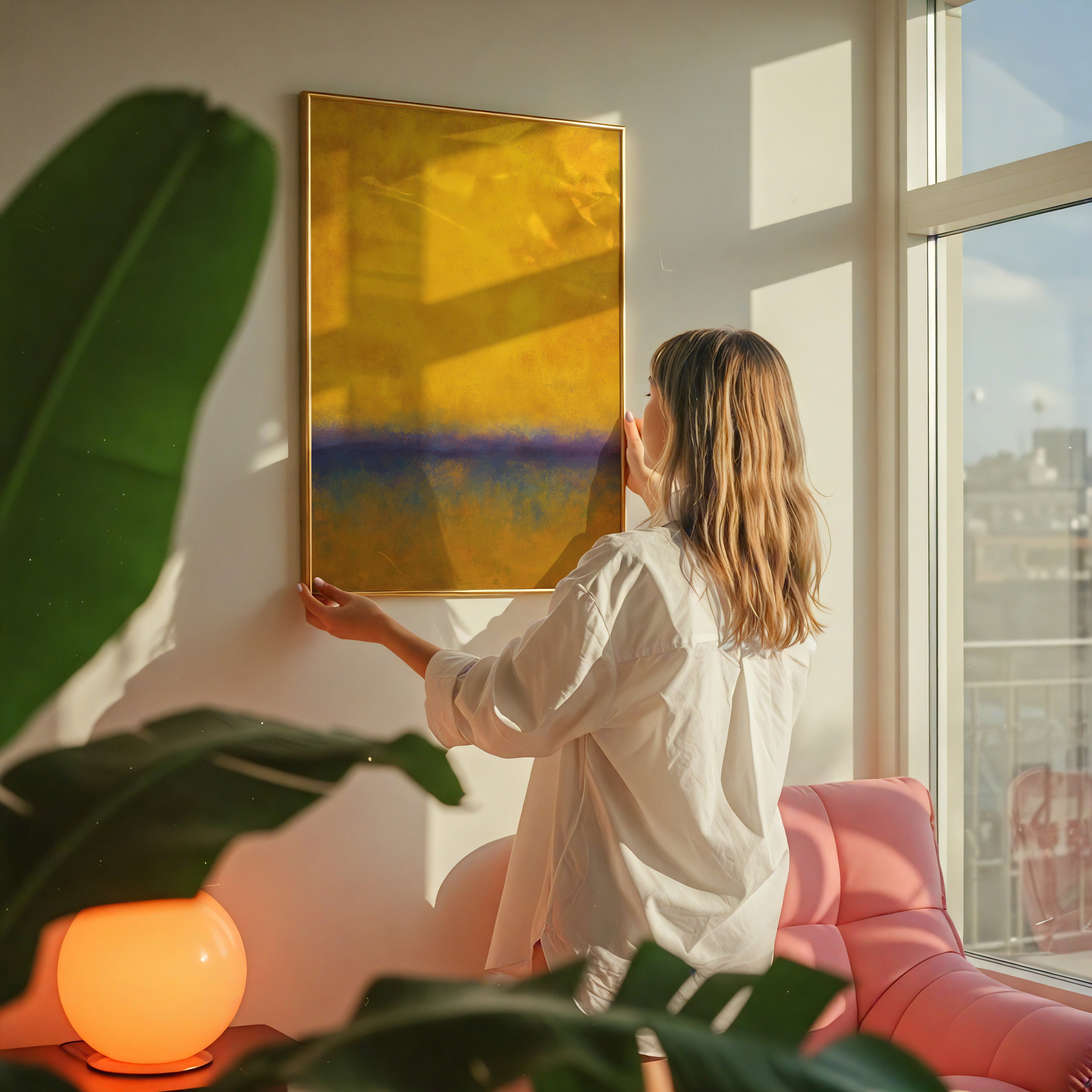 Abstract Color Field Art – Meditative Wall Art with Golden Yellow & Indigo Blue Canvas Texture