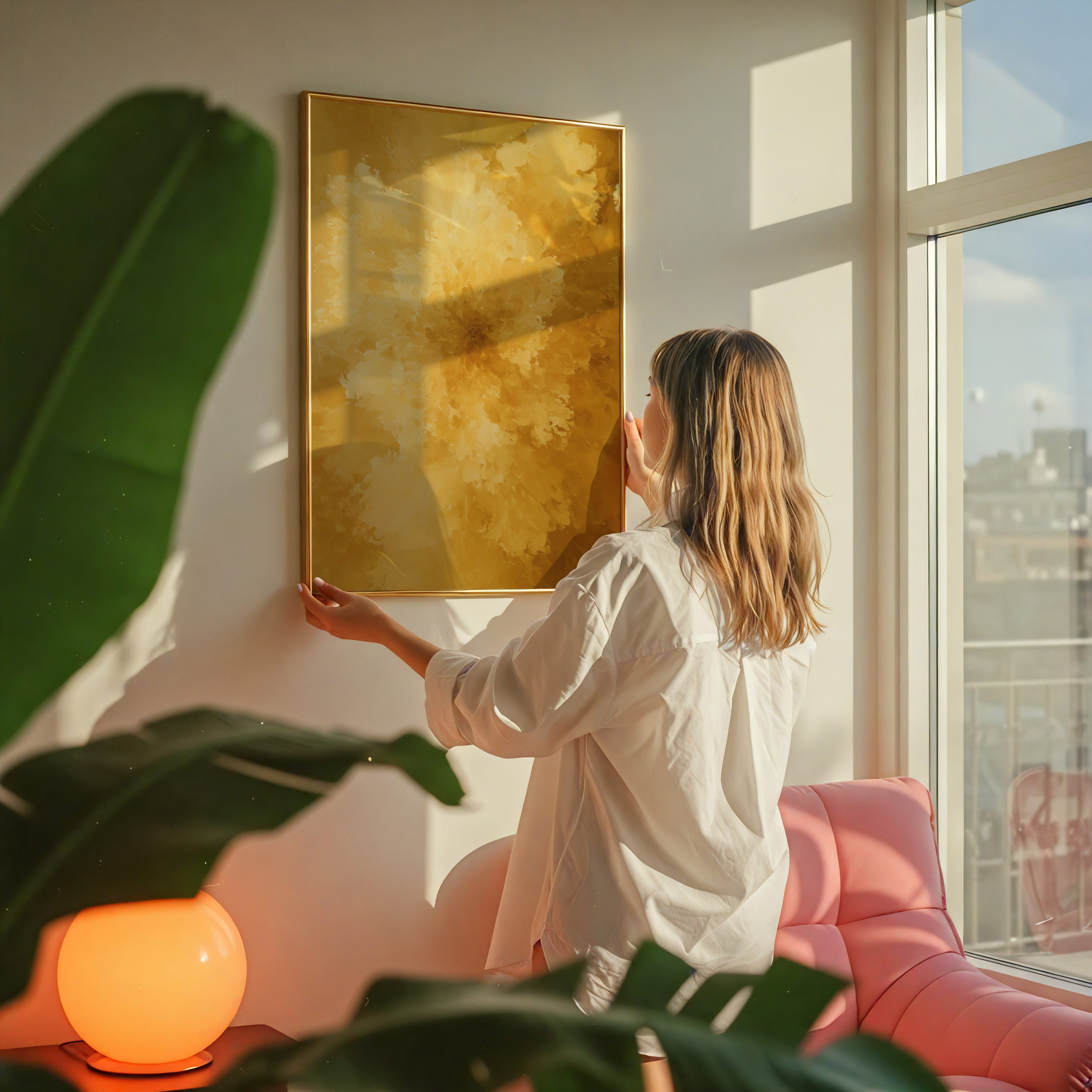 Gold Abstract Wall Art - Textured Bloom Painting | Honey Yellow Artwork | Modern Wall Decor