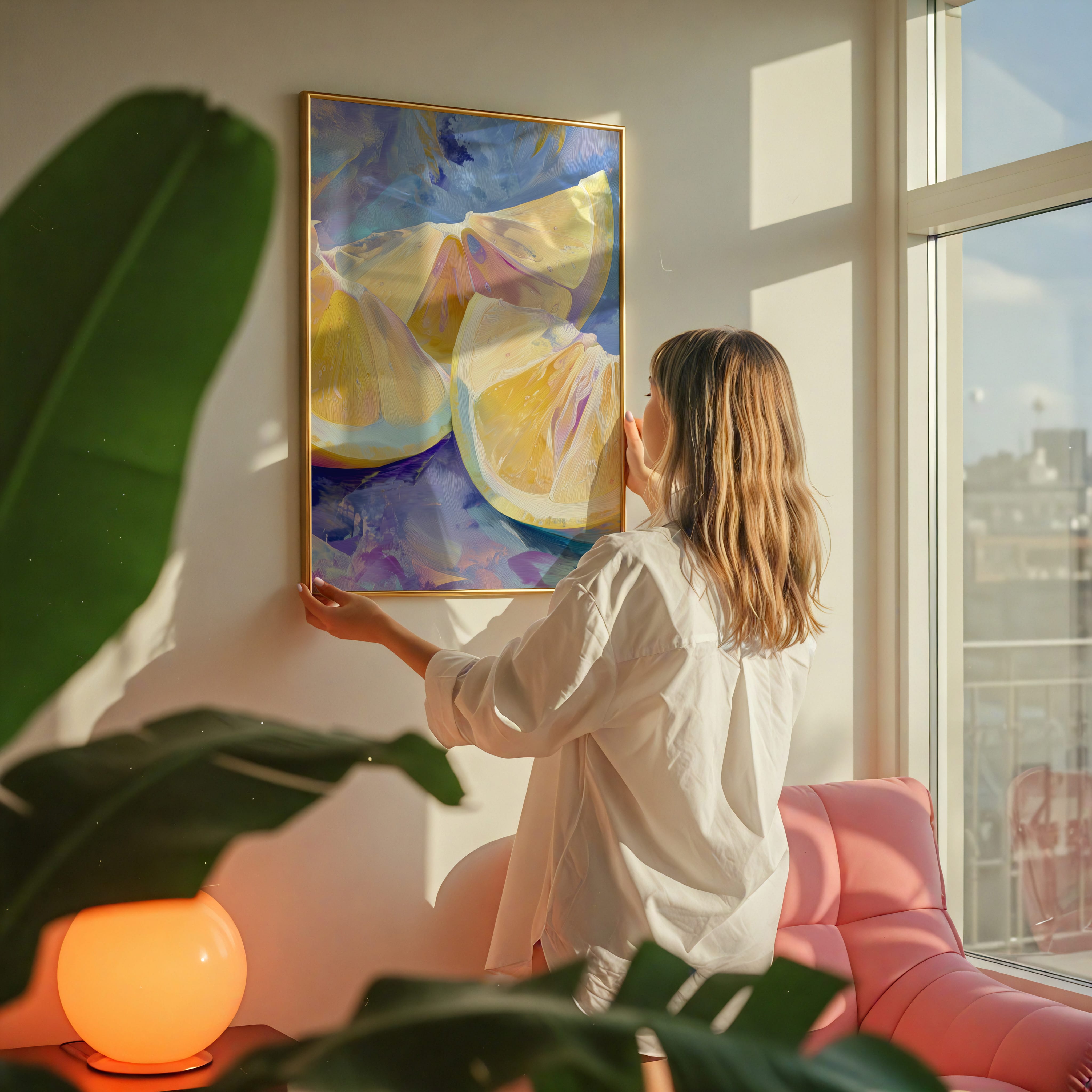Lemon Art Print - Abstract Citrus Painting With Flowing Brushstrokes & Pastel Food Wall Art