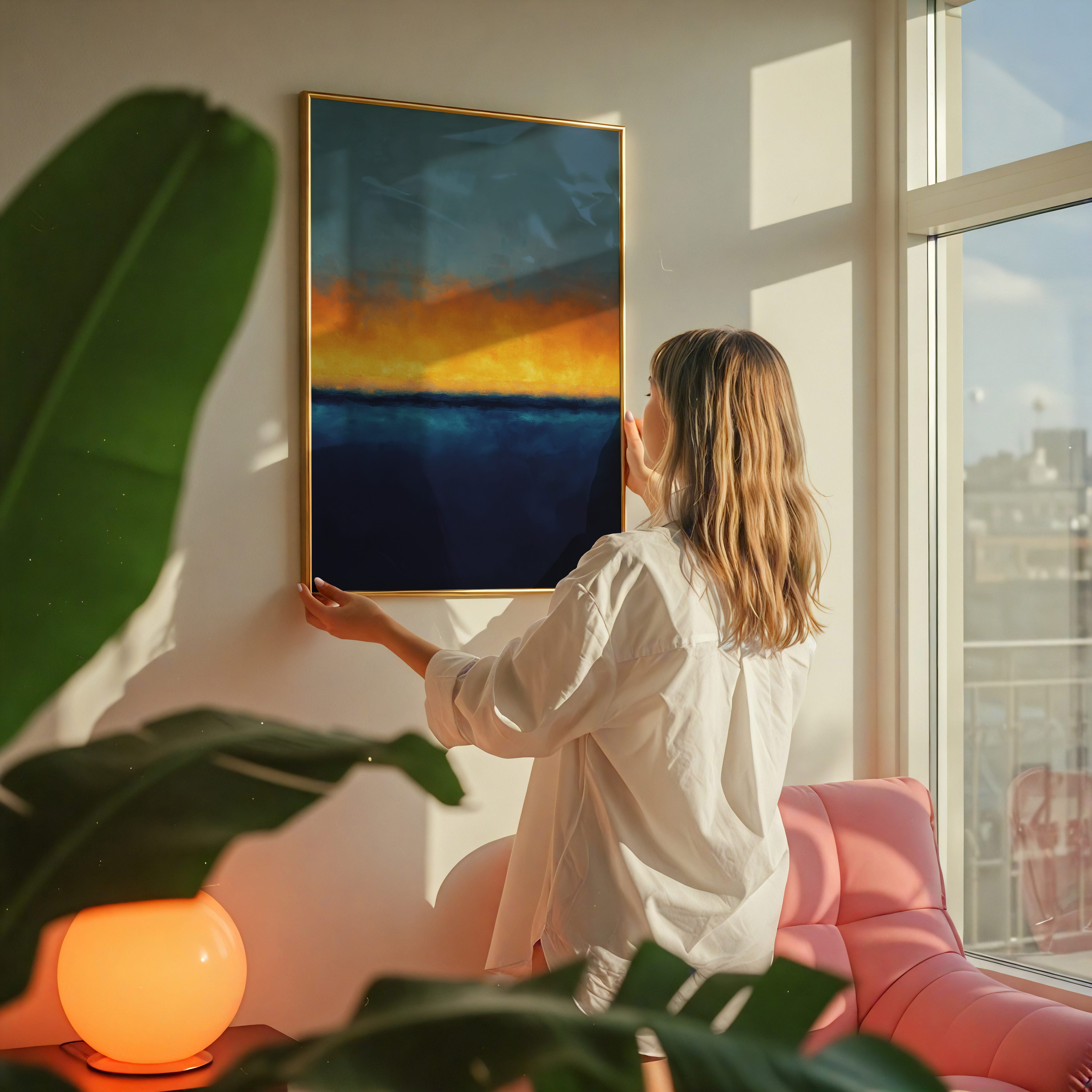 Abstract Wall Art - Twilight Horizon Color Field Painting | Large Canvas Print | Moody Living Room Decor