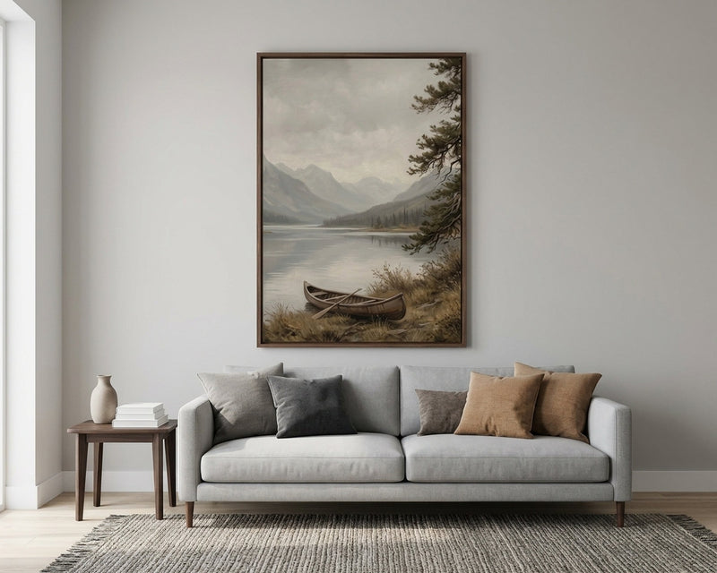 Moody Mountain Lake & Canoe Wall Art