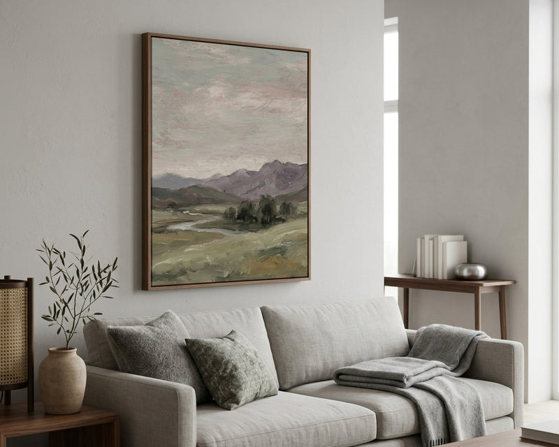 Moody Sage Green Mountain Landscape Print