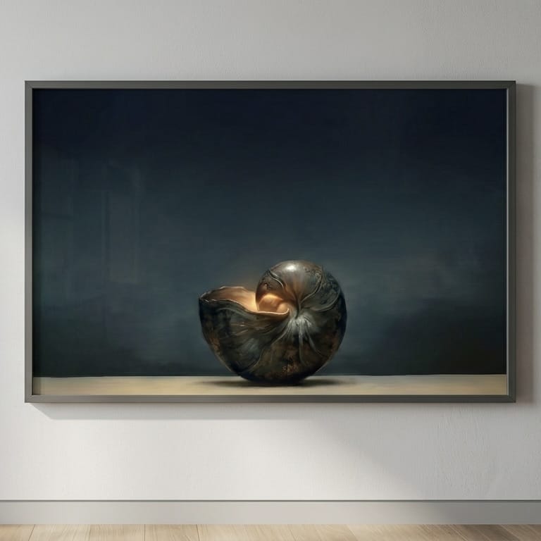 Abstract Nautilus Shell Wall Art, Moody Coastal Vibes