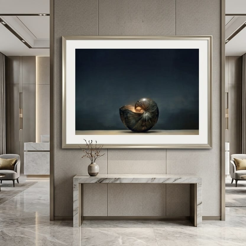 Abstract Nautilus Shell Wall Art, Moody Coastal Vibes