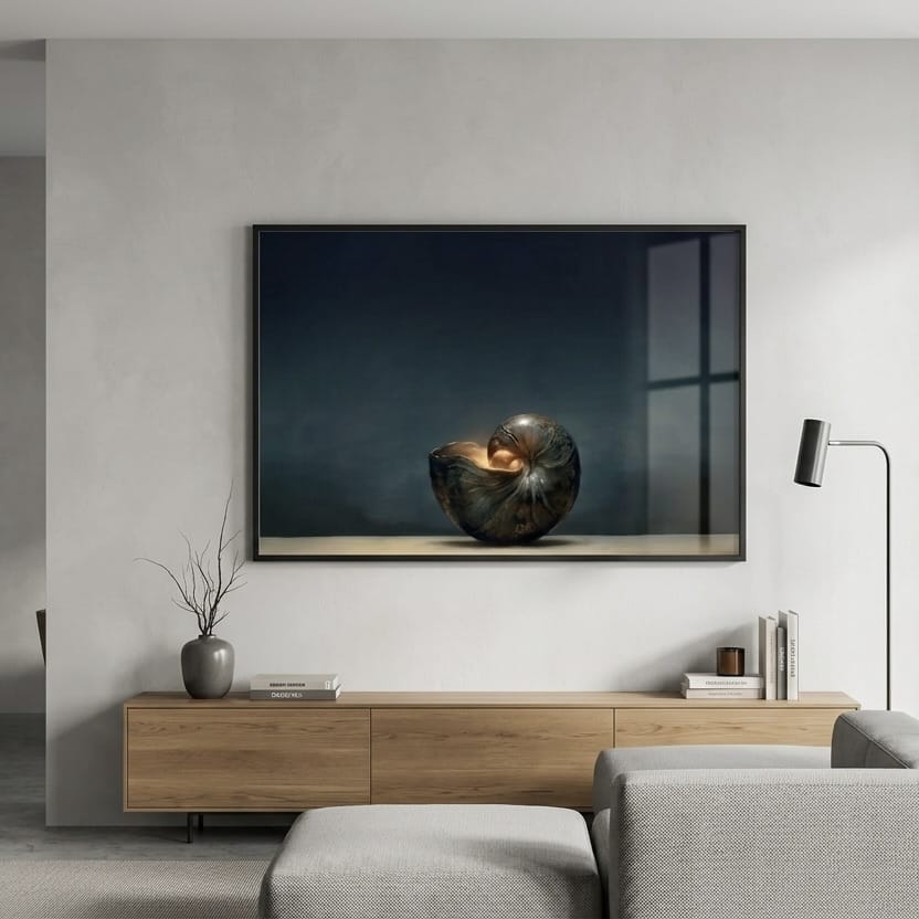 Abstract Nautilus Shell Wall Art, Moody Coastal Vibes
