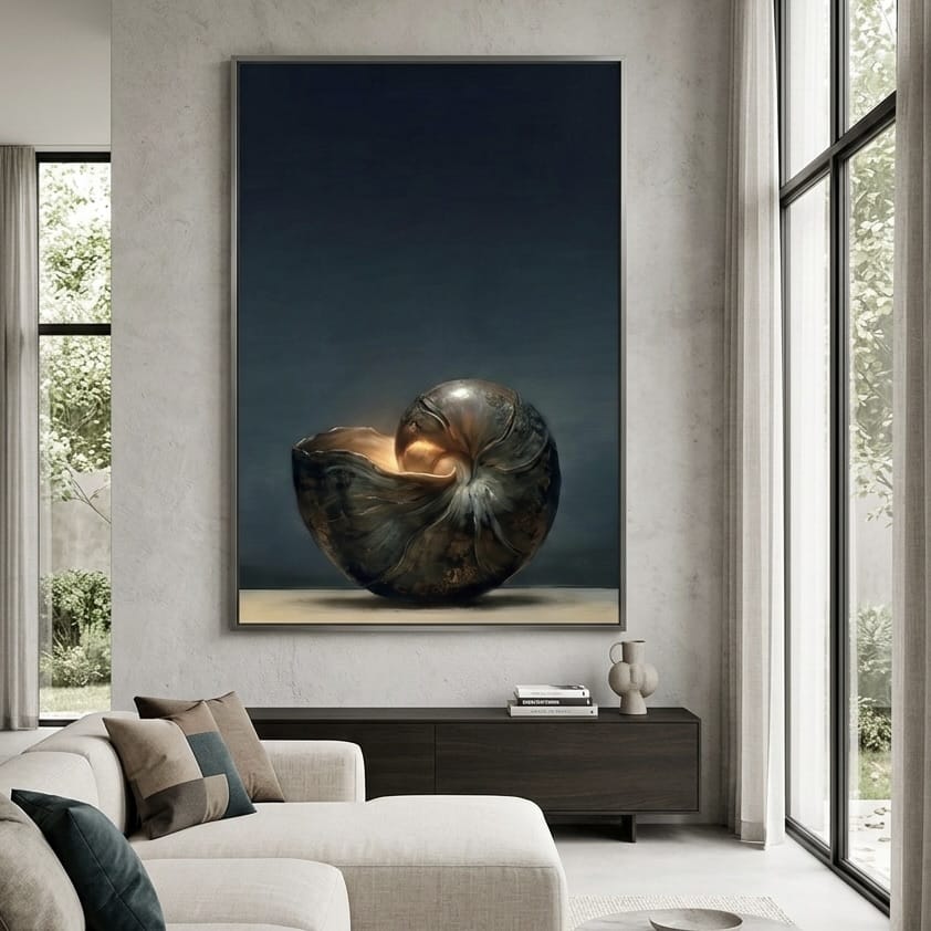 Abstract Nautilus Shell Wall Art, Moody Coastal Vibes