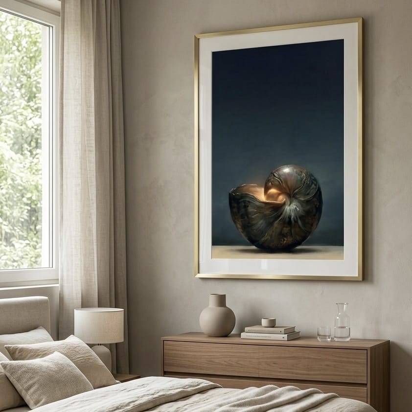 Abstract Nautilus Shell Wall Art, Moody Coastal Vibes