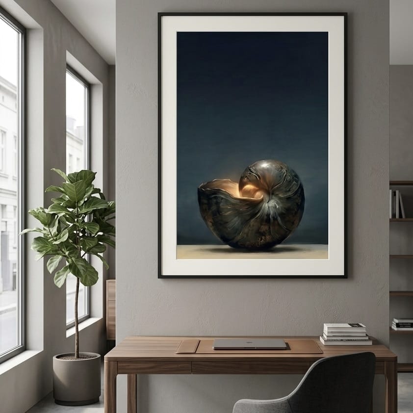 Abstract Nautilus Shell Wall Art, Moody Coastal Vibes