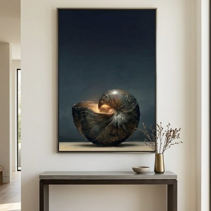 Abstract Nautilus Shell Wall Art, Moody Coastal Vibes