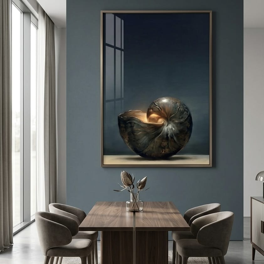 Abstract Nautilus Shell Wall Art, Moody Coastal Vibes