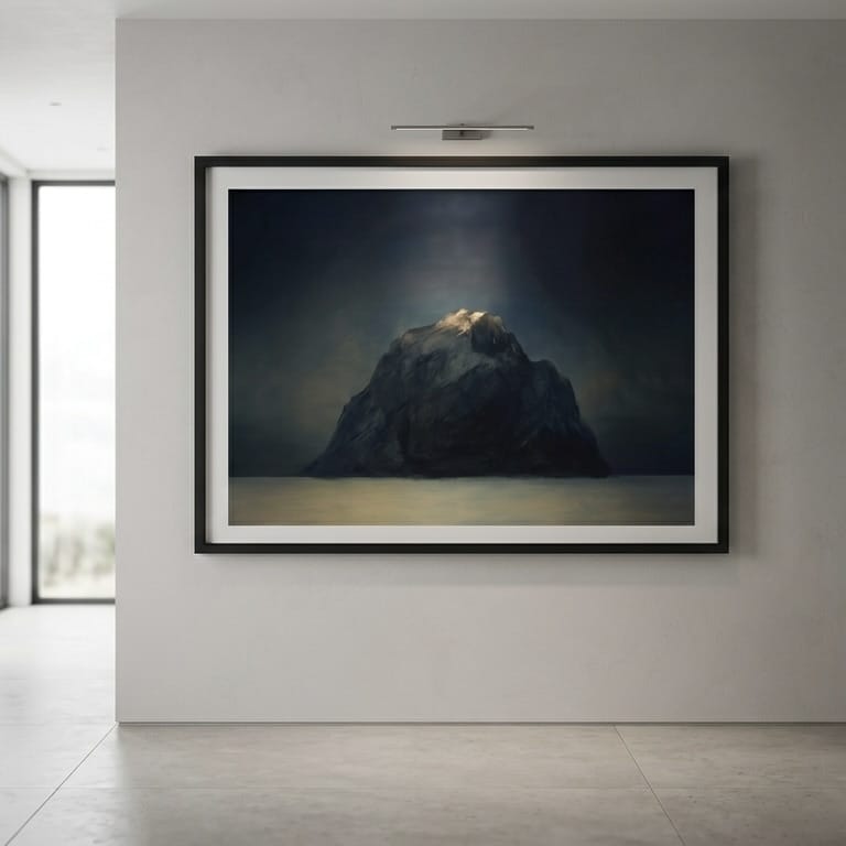 Mountain Wall Art Print: Moody Dark Blue and Gold - Abstract Landscape