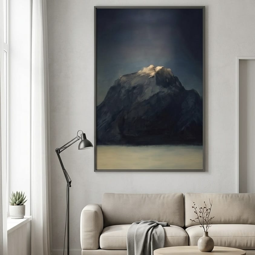 Mountain Wall Art Print: Moody Dark Blue and Gold - Abstract Landscape