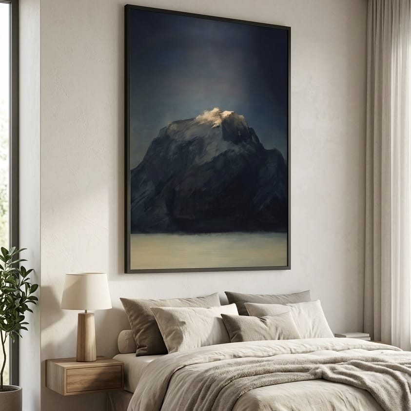 Mountain Wall Art Print: Moody Dark Blue and Gold - Abstract Landscape