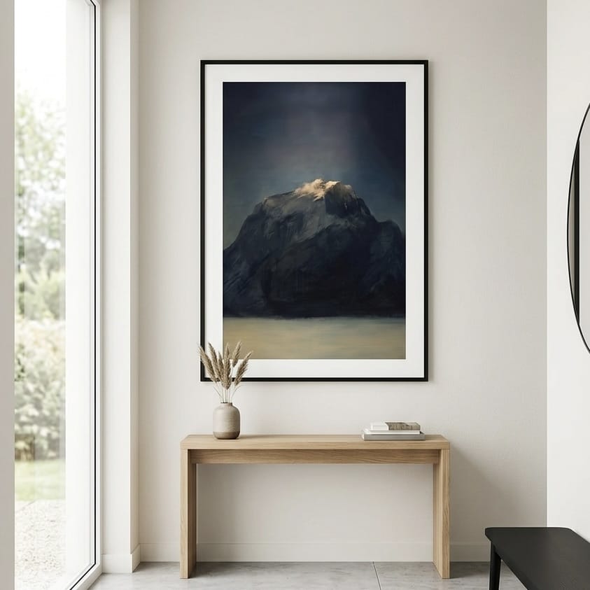Mountain Wall Art Print: Moody Dark Blue and Gold - Abstract Landscape