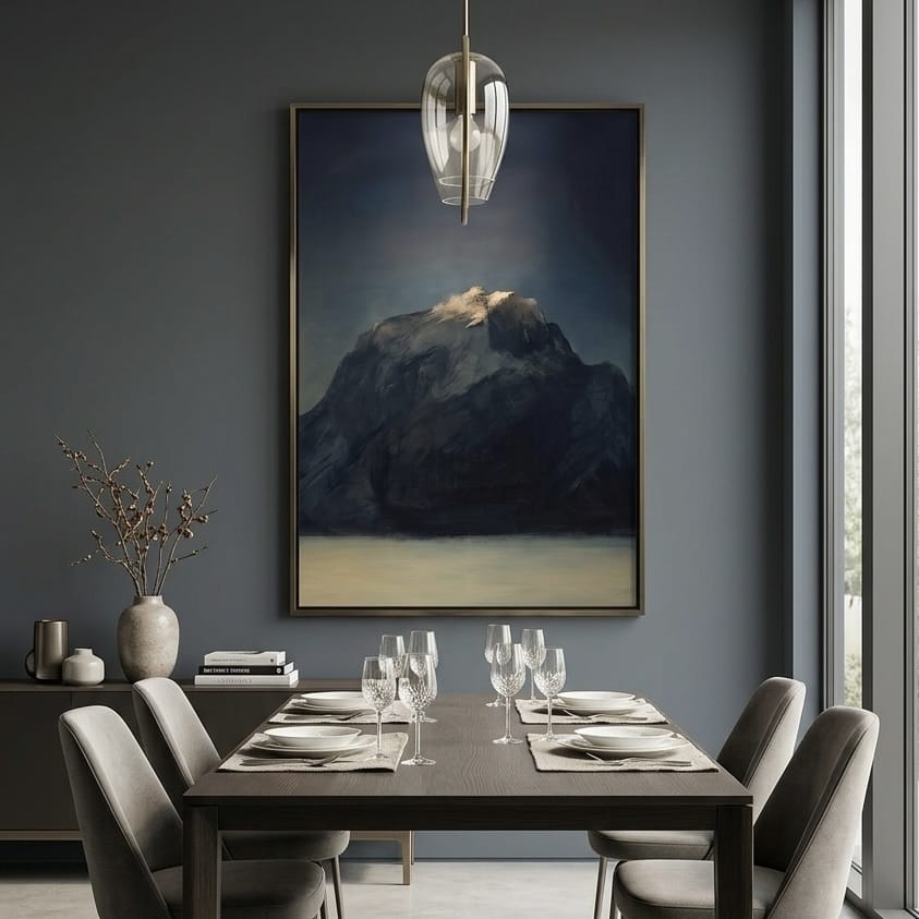 Mountain Wall Art Print: Moody Dark Blue and Gold - Abstract Landscape
