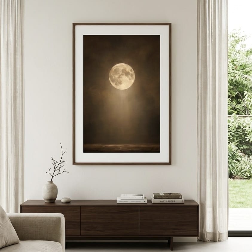 Vintage Full Moon Wall Art - Moody Celestial Canvas Print