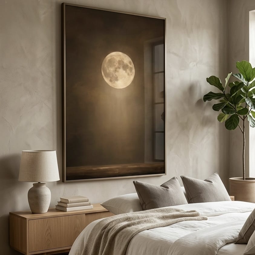 Vintage Full Moon Wall Art - Moody Celestial Canvas Print