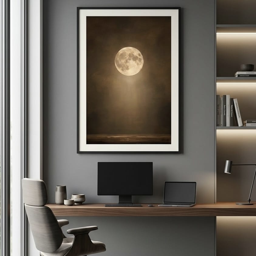 Vintage Full Moon Wall Art - Moody Celestial Canvas Print