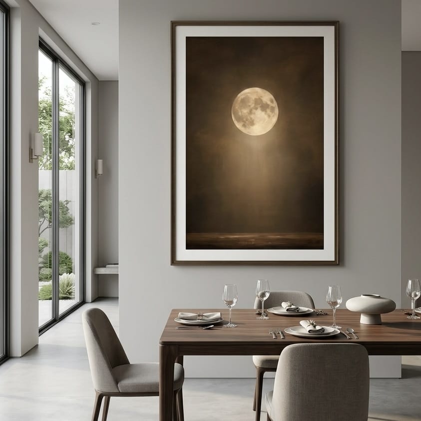 Vintage Full Moon Wall Art - Moody Celestial Canvas Print