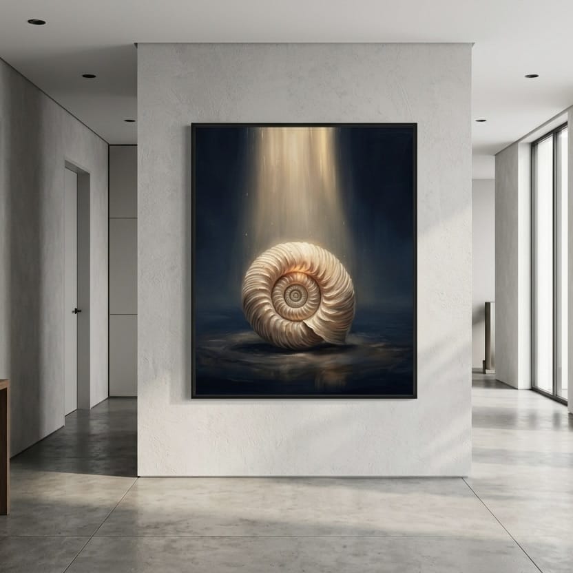 Abstract Ammonite Wall Art, Deep Blue and Gold
