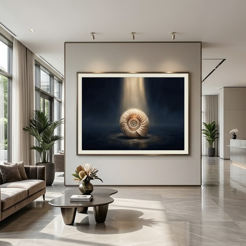 Abstract Ammonite Wall Art, Deep Blue and Gold