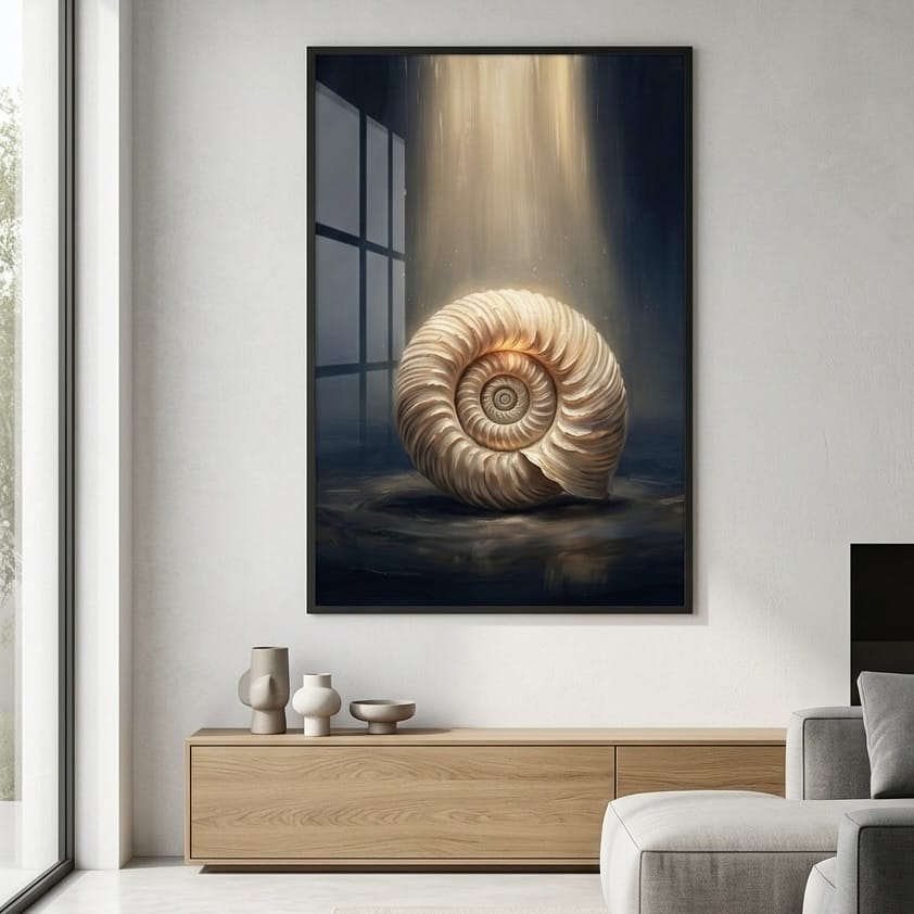 Abstract Ammonite Wall Art, Deep Blue and Gold