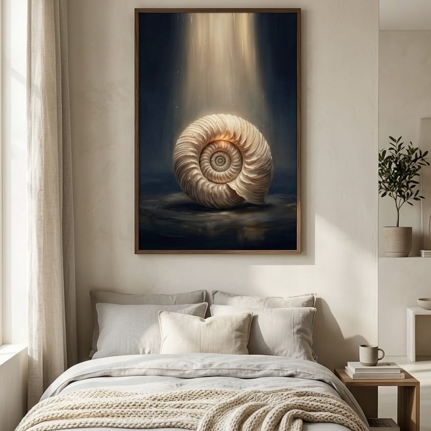 Abstract Ammonite Wall Art, Deep Blue and Gold