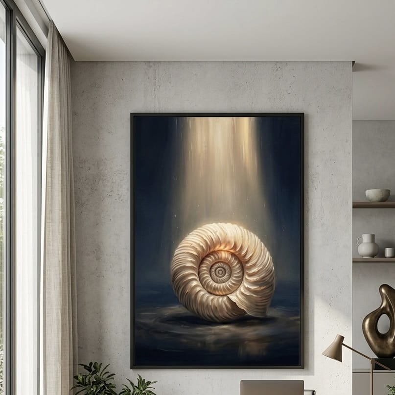 Abstract Ammonite Wall Art, Deep Blue and Gold