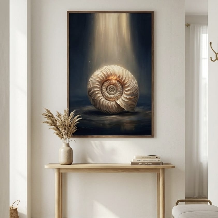 Abstract Ammonite Wall Art, Deep Blue and Gold