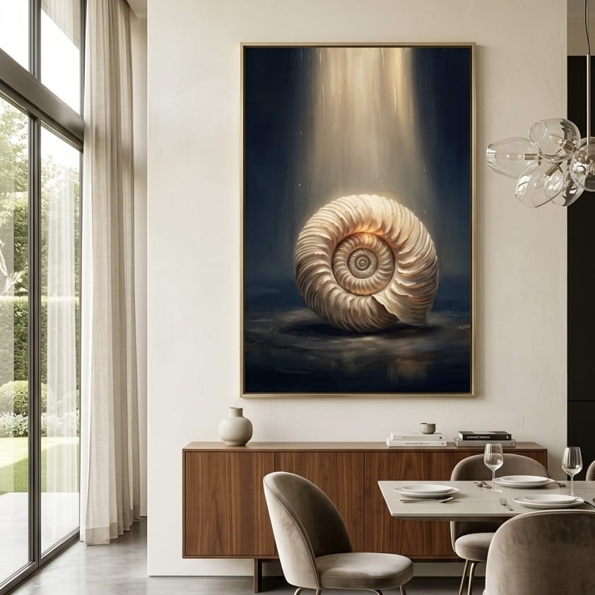 Abstract Ammonite Wall Art, Deep Blue and Gold