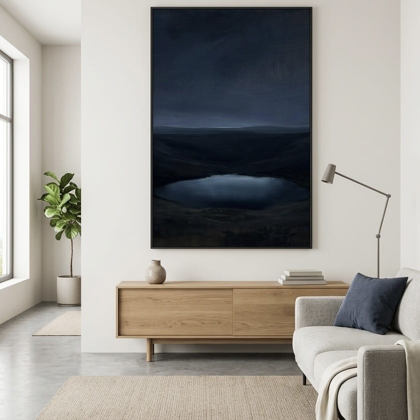 Moody Abstract Landscape Print, Dark Blue and Black