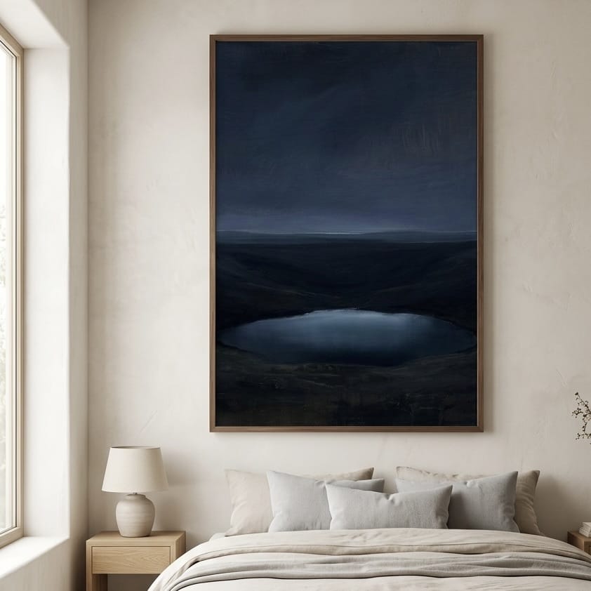 Moody Abstract Landscape Print, Dark Blue and Black