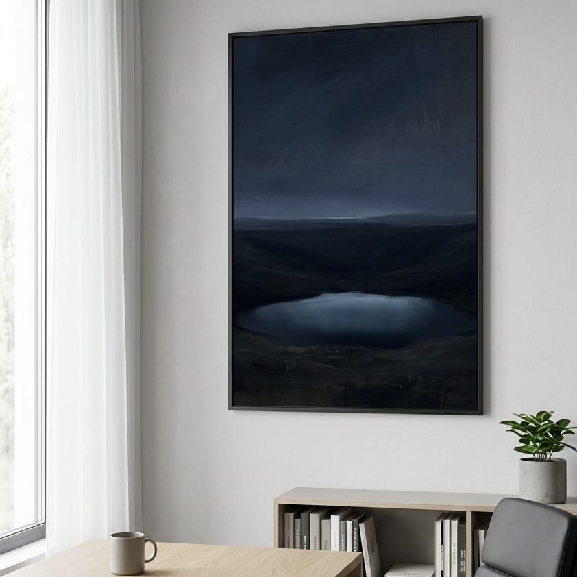 Moody Abstract Landscape Print, Dark Blue and Black