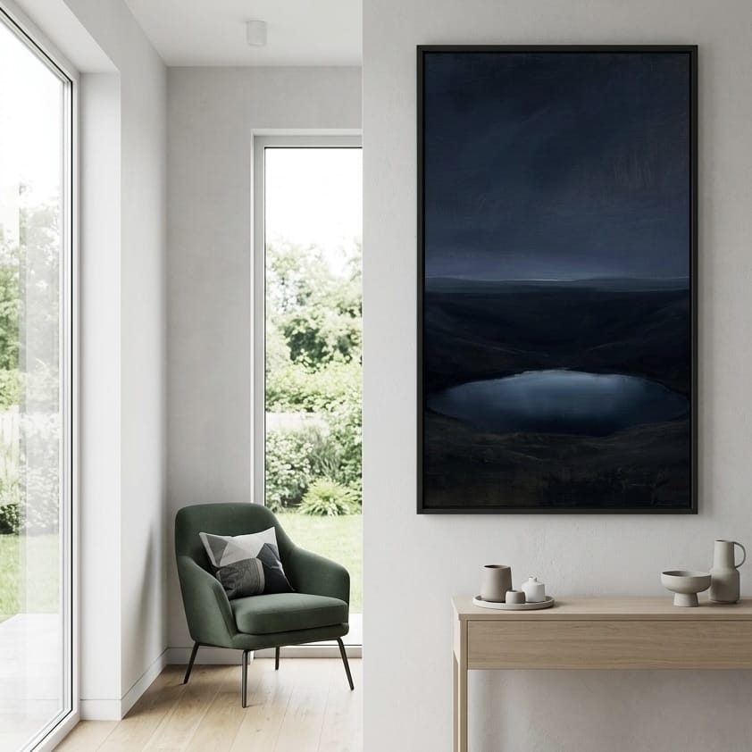 Moody Abstract Landscape Print, Dark Blue and Black