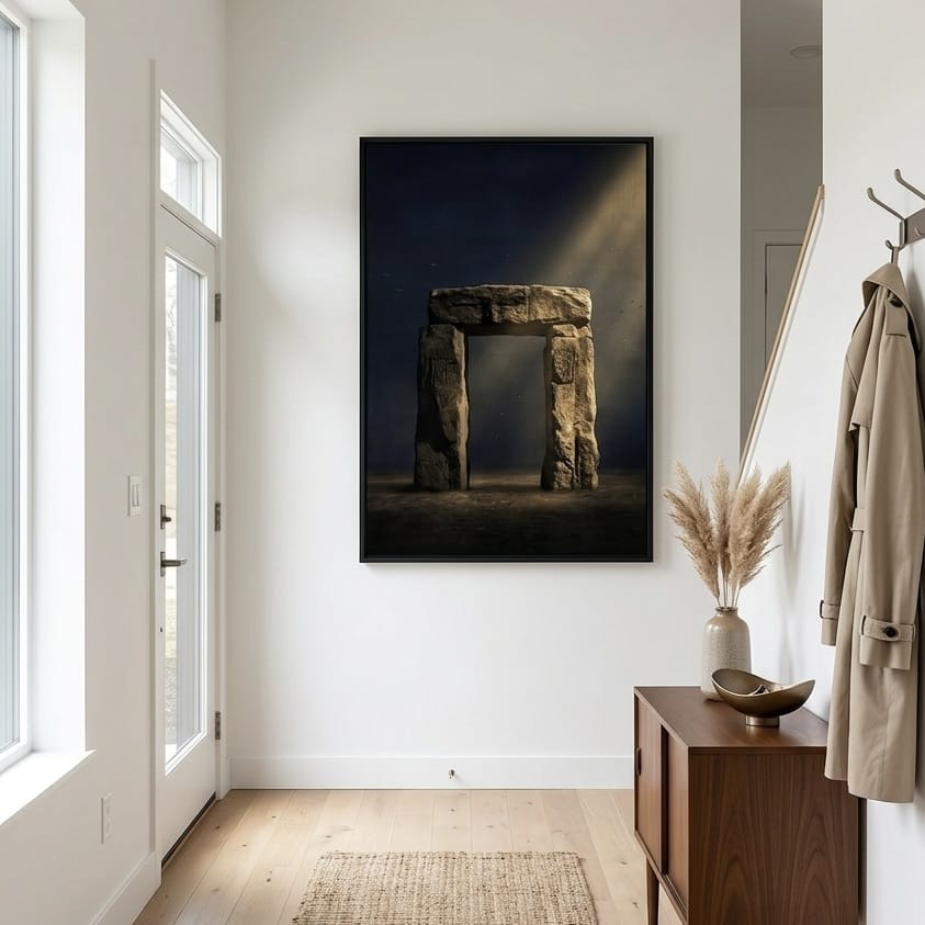 Mystical Stone Portal Print, Ancient Archway, Night Sky