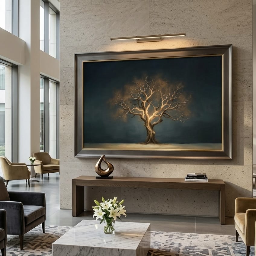 Moody Nature Wall Art, Golden Bare Tree Glow