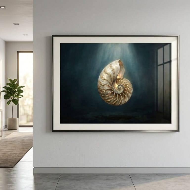 Abstract Nautilus Shell Art - Moody Teal Coastal Wall Decor