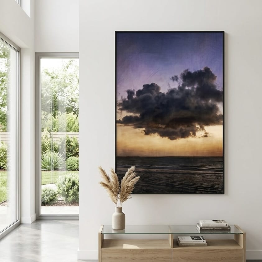 Moody Ocean Canvas Print, Abstract Storm Clouds, Sunset Colors