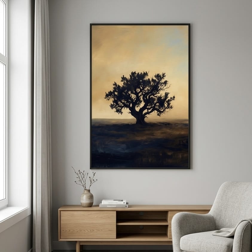 Moody Tree Wall Art - Golden Hour Silhouette
