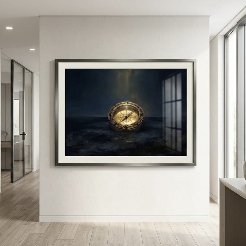 Nautical Compass Art: Vintage Gold Painting