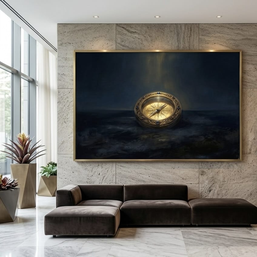 Nautical Compass Art: Vintage Gold Painting
