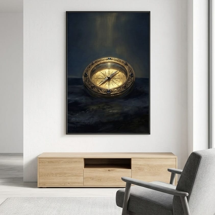 Nautical Compass Art: Vintage Gold Painting
