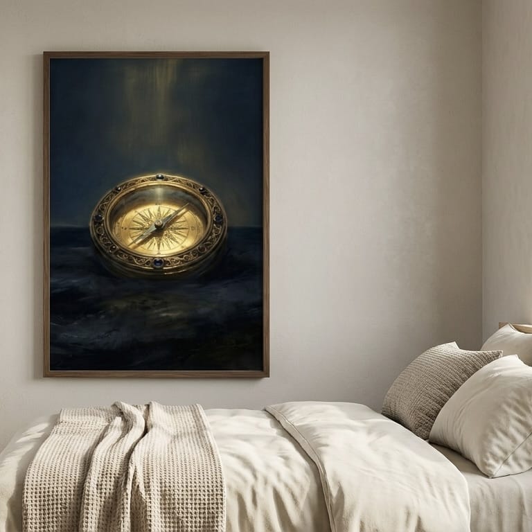 Nautical Compass Art: Vintage Gold Painting