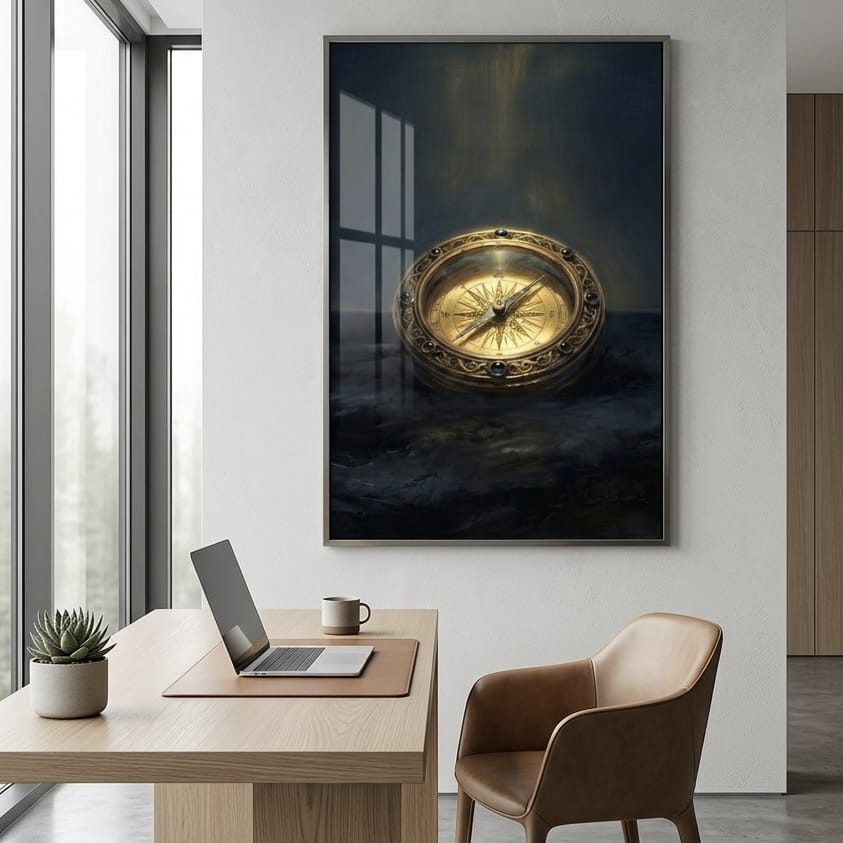 Nautical Compass Art: Vintage Gold Painting