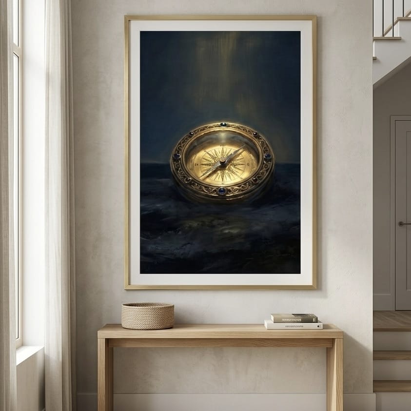Nautical Compass Art: Vintage Gold Painting