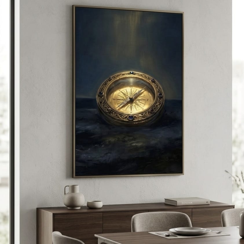 Nautical Compass Art: Vintage Gold Painting