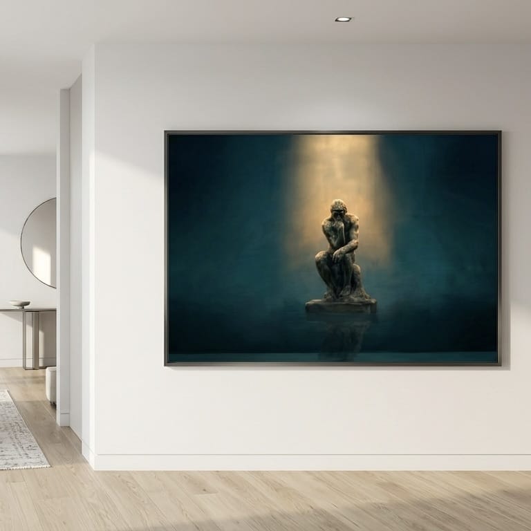 The Thinker Wall Art Print: Moody Dark Teal & Gold