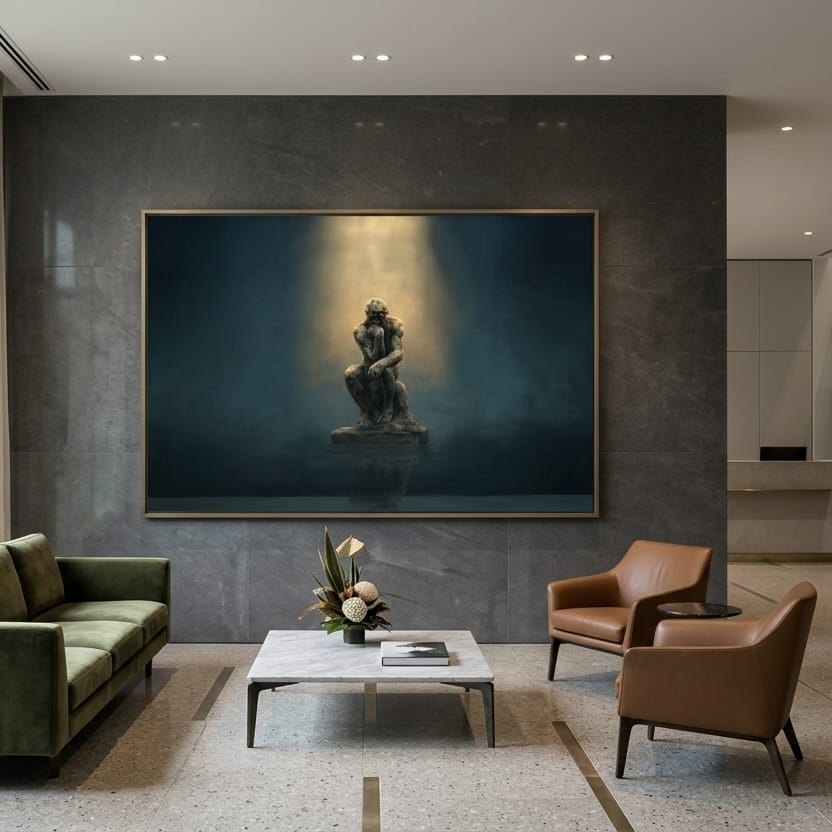 The Thinker Wall Art Print: Moody Dark Teal & Gold